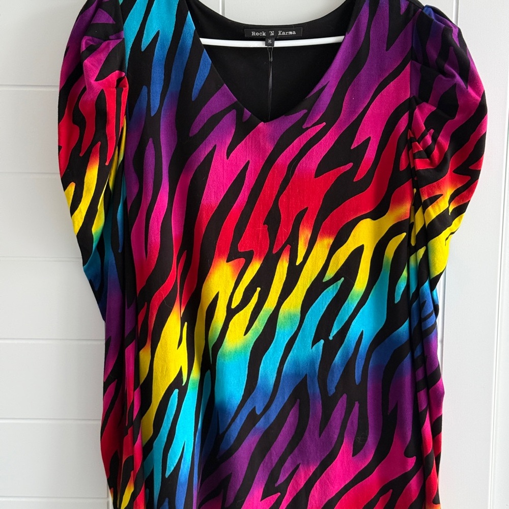 Rock ‘N Karma hand painted “Wild Ones” Light Dress midi length Size XL